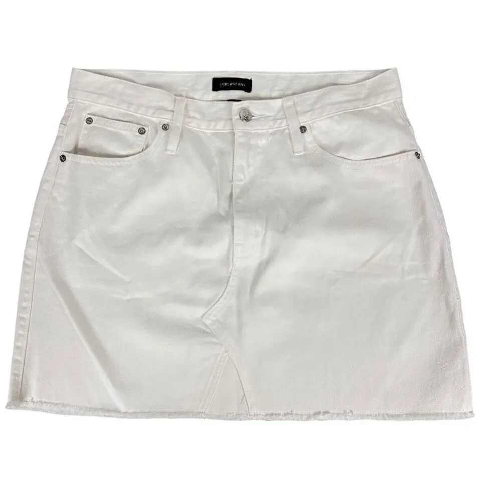 J Crew Denim Mini Skirt Frayed Raw Hem Distressed Size 31 White